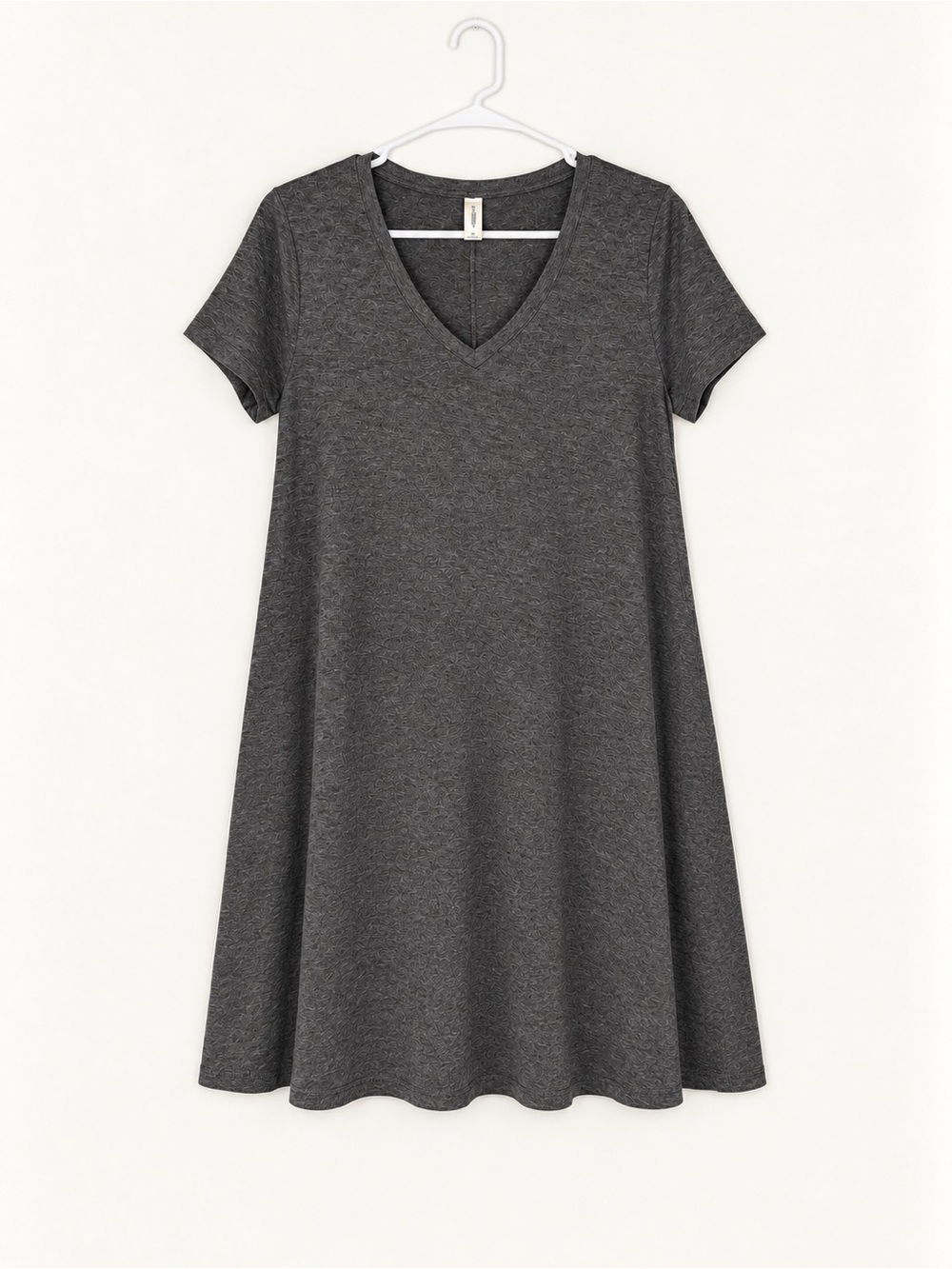 Charcoal V-Neck Short Sleeve T- Shirt Dress